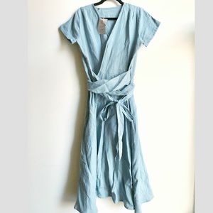 Simply Grey linen wrap dress in dusty aqua